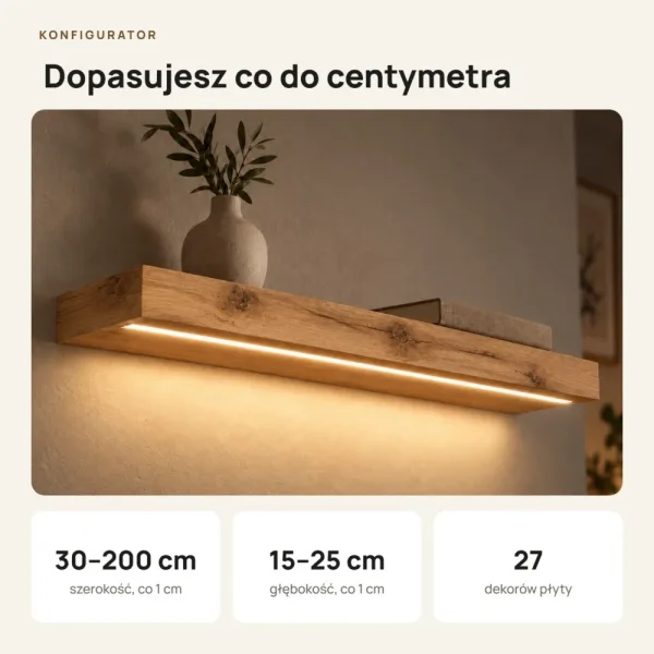 Półka wisząca LED - Dąb Wotan