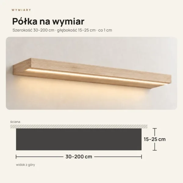 Półka wisząca LED - Dąb Cremona