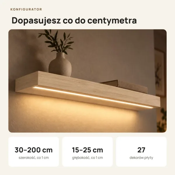 Półka wisząca LED - Dąb Cremona