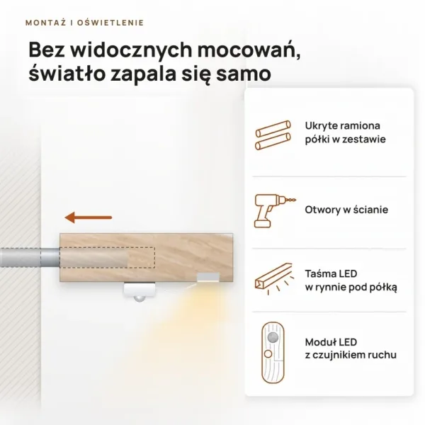 Półka wisząca LED - Dąb Cremona