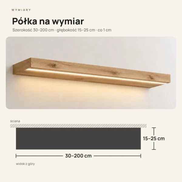 Półka wisząca LED - Dąb Evoke
