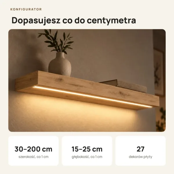 Półka wisząca LED - Dąb Evoke