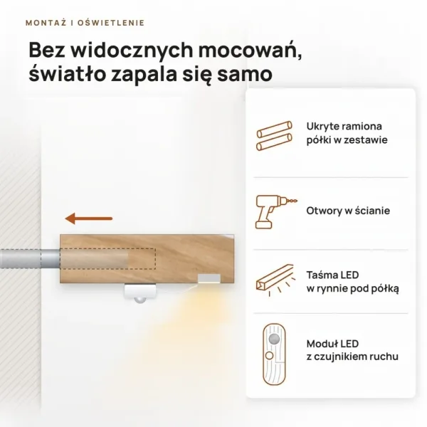 Półka wisząca LED - Dąb Evoke