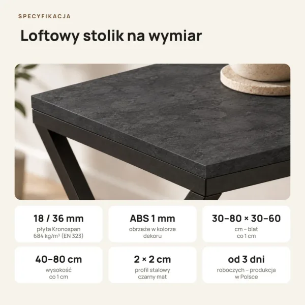 Stolik metalowy X - Beton Czarny