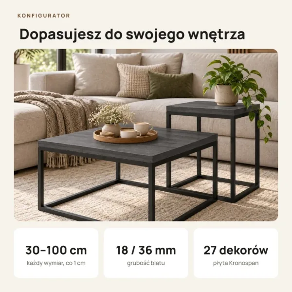 Stolik kawowy metalowy - Beton Czarny