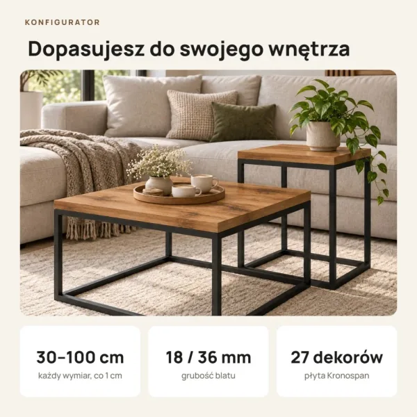 Stolik kawowy metalowy - Dąb Wotan