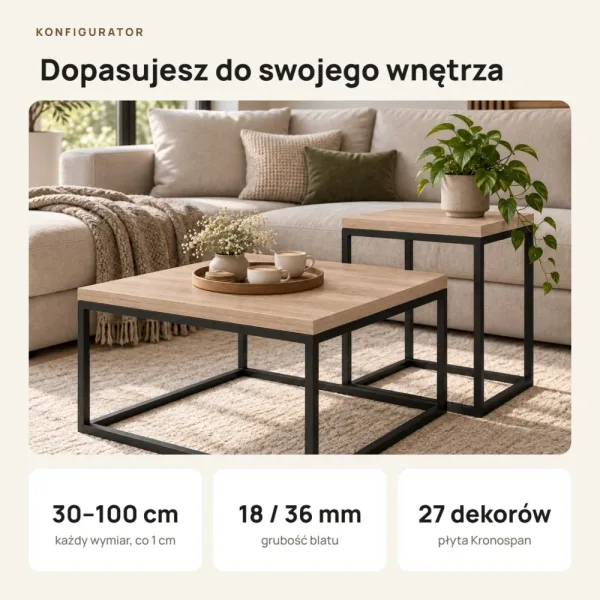 Stolik kawowy metalowy - Dąb Cremona