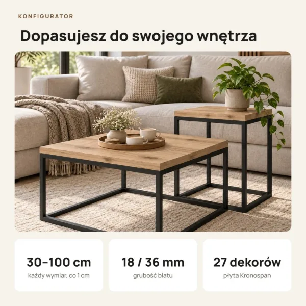 Stolik kawowy metalowy - Dąb Evoke