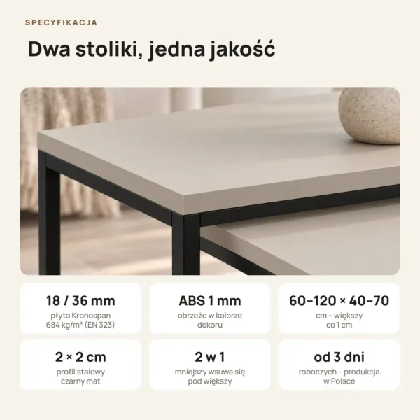 Stolik metalowy podwójny Kaszmir - kolekcja Metalove