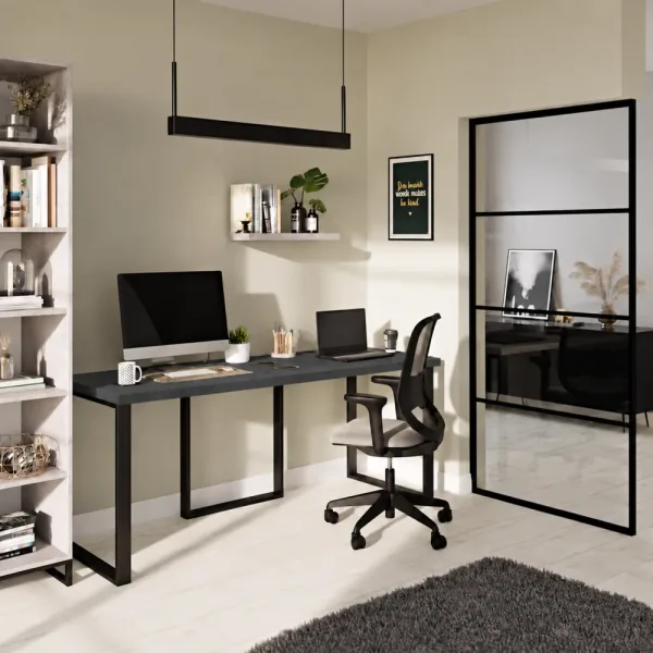 Biurko podwójne Iron Duo Loft - Beton Czarny