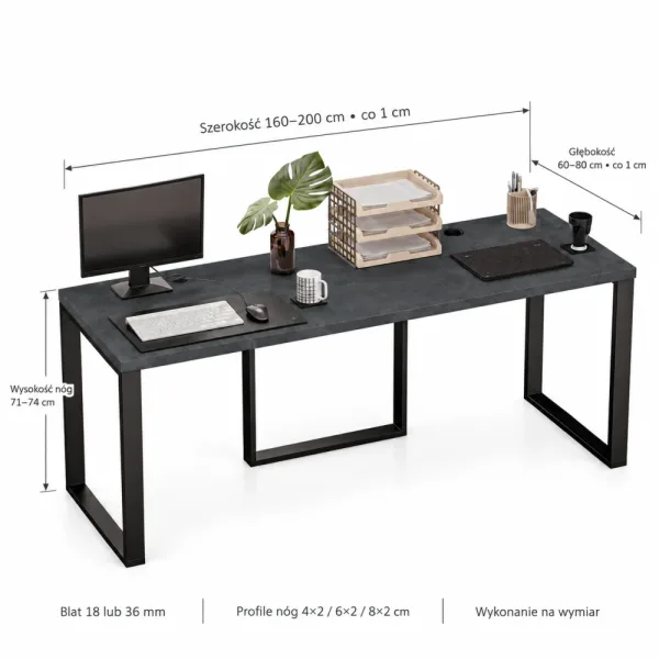 Biurko podwójne Iron Duo Loft - Beton Czarny