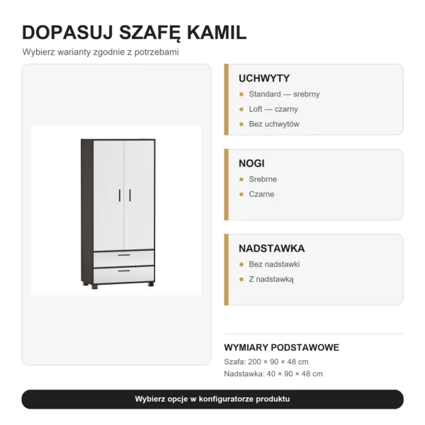 Szafa z szufladami Kamil - Czarny / Biały