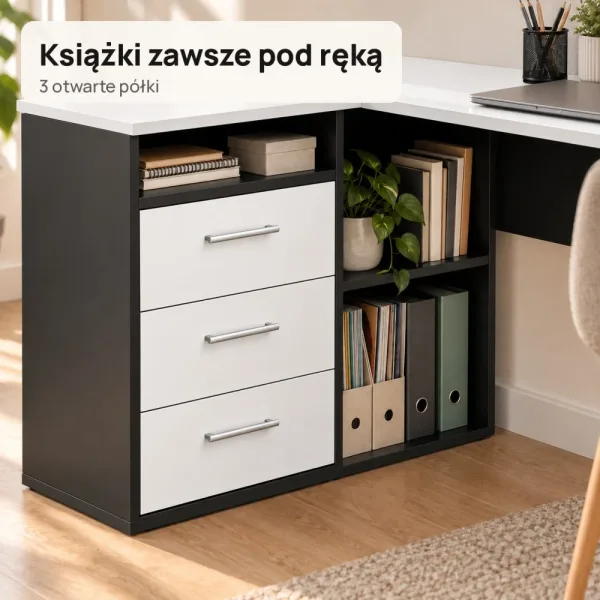 Biurko szkolne narożne Aga - Czarne / Białe