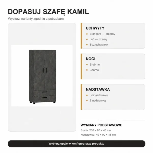 Szafa z szufladami Kamil - Beton Czarny