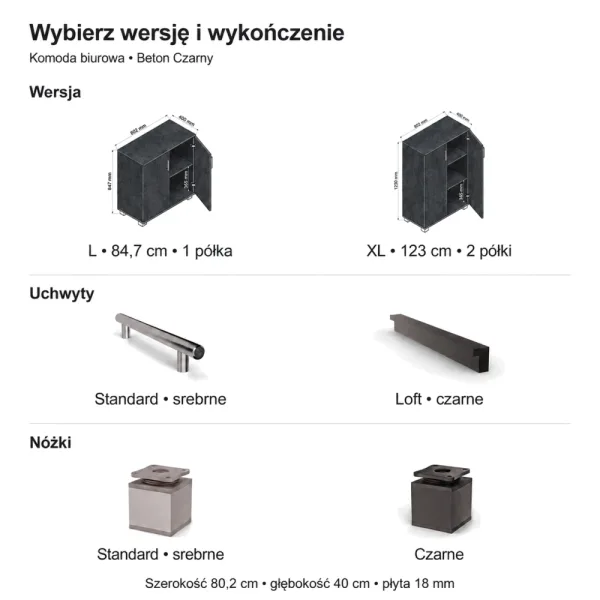 Komoda biurowa na dokumenty - Beton Czarny