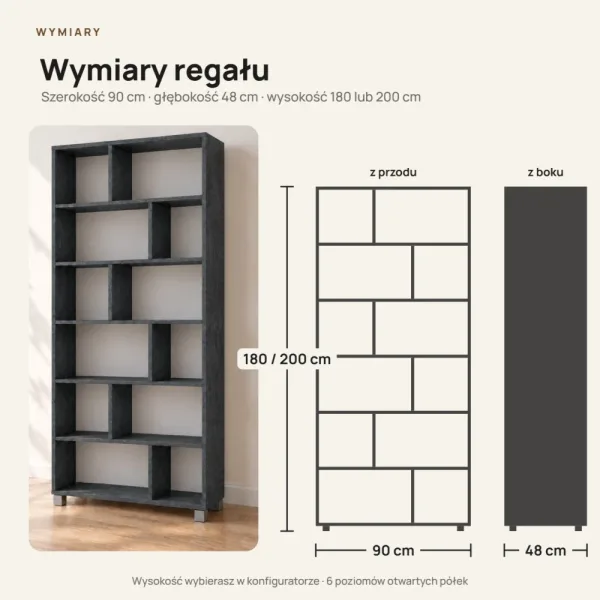 Regał z półkami Marek - Beton Czarny