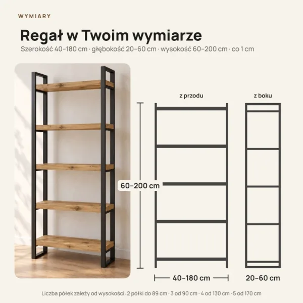 Regał Metalowy Loftowy Industrialny Dąb Wotan
