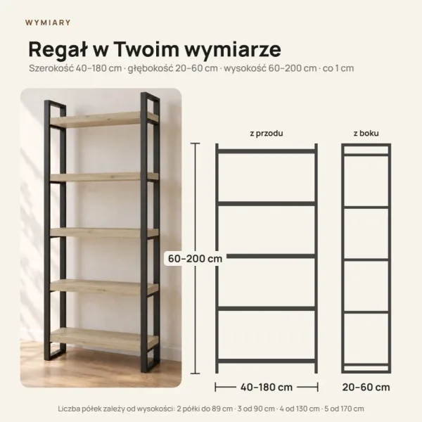 Regał Metalowy Loftowy Industrialny Dąb Cremona