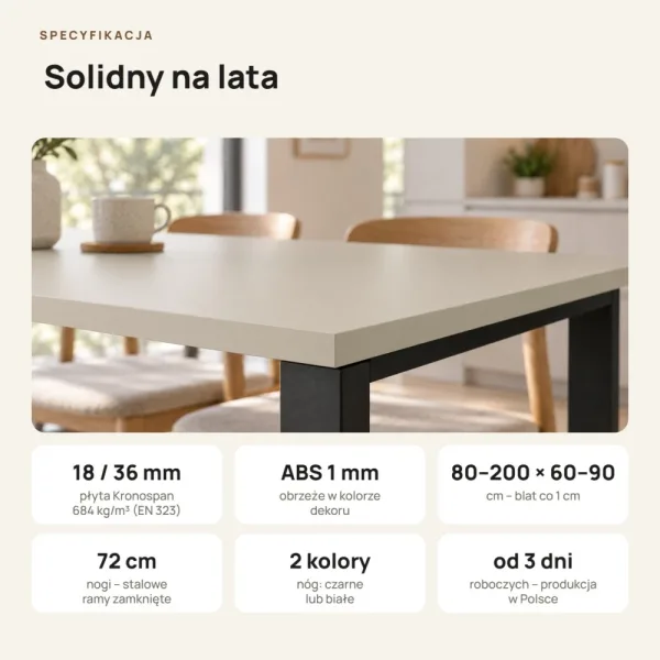 Stół kuchenny z metalowymi nogami - Kaszmir