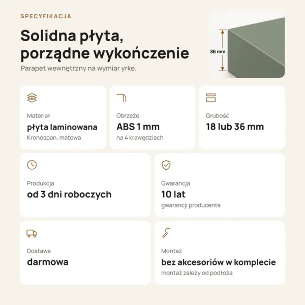 Parapet wewnętrzny na wymiar - Dymiona Zieleń