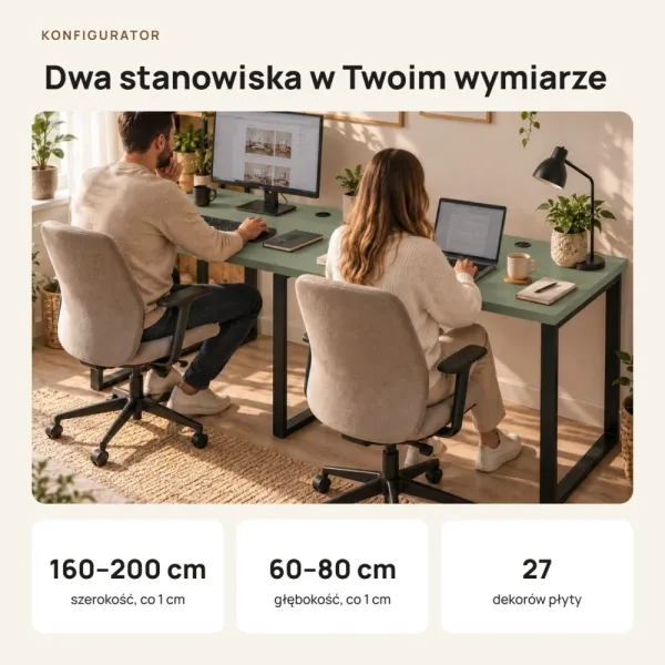 Biurko podwójne Iron Duo Loft - Dymiona Zieleń