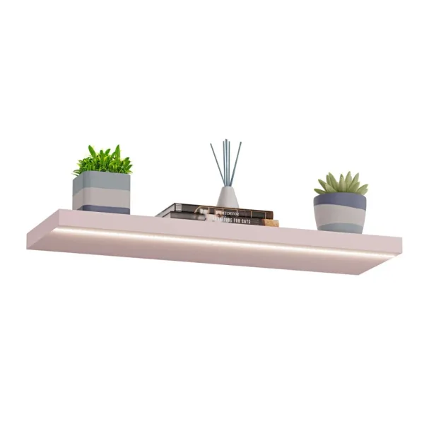 OUTLET Zestaw 3 półek wiszących Różowy: 2× 40×20 cm + LED 60×25 cm (uszkodzenia mechaniczne)