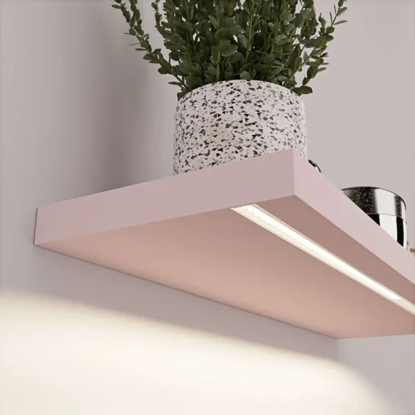 OUTLET Zestaw 3 półek wiszących Różowy: 2× 40×20 cm + LED 60×25 cm (uszkodzenia mechaniczne)