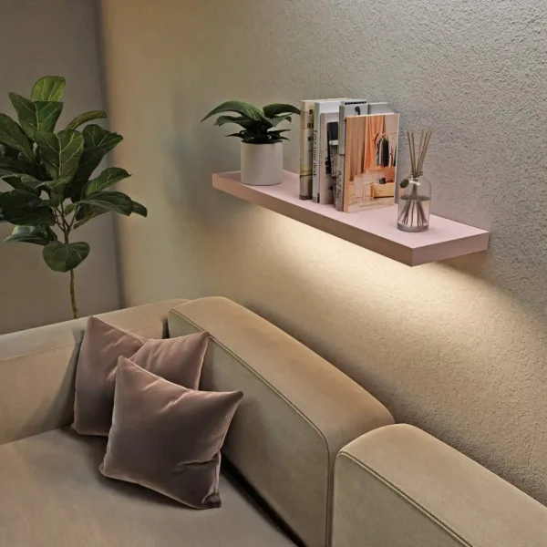 OUTLET Zestaw 3 półek wiszących Różowy: 2× 40×20 cm + LED 60×25 cm (uszkodzenia mechaniczne)