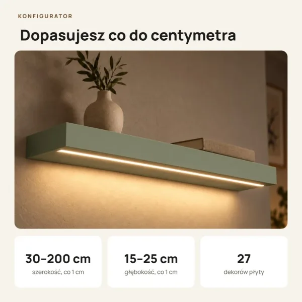 Półka wisząca LED - Dymiona Zieleń