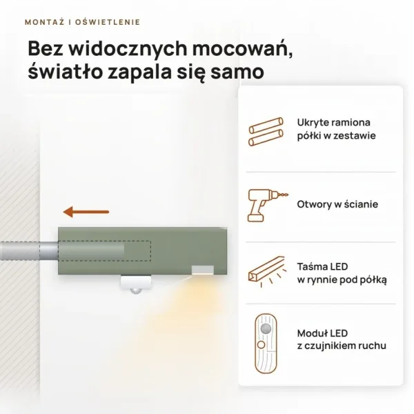 Półka wisząca LED - Dymiona Zieleń