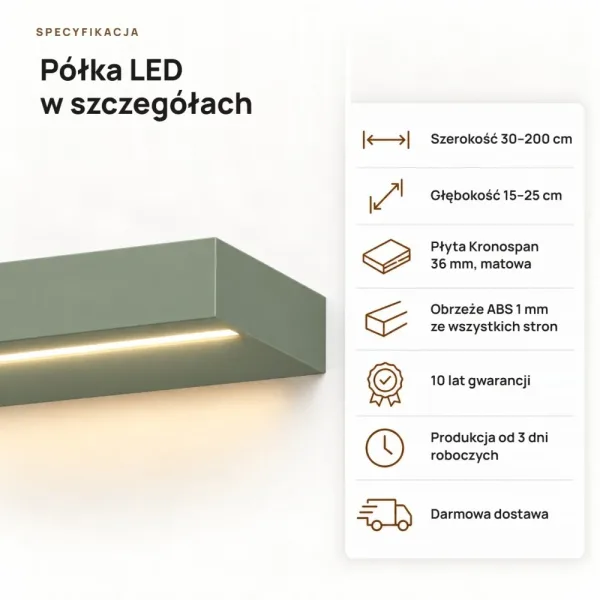 Półka wisząca LED - Dymiona Zieleń