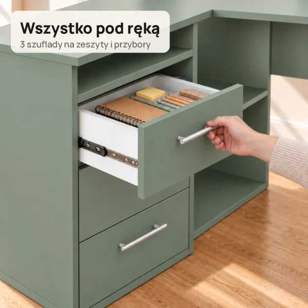 Biurko szkolne narożne Aga - Dymiona Zieleń