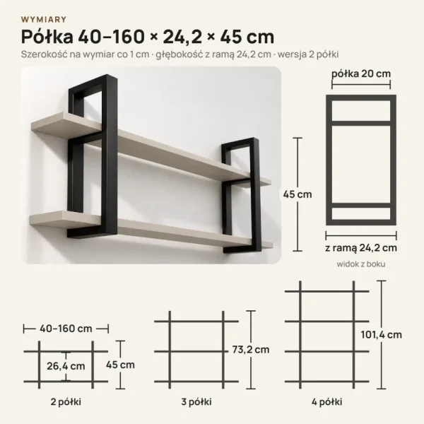 Półka metalowa Kaszmir loftowa