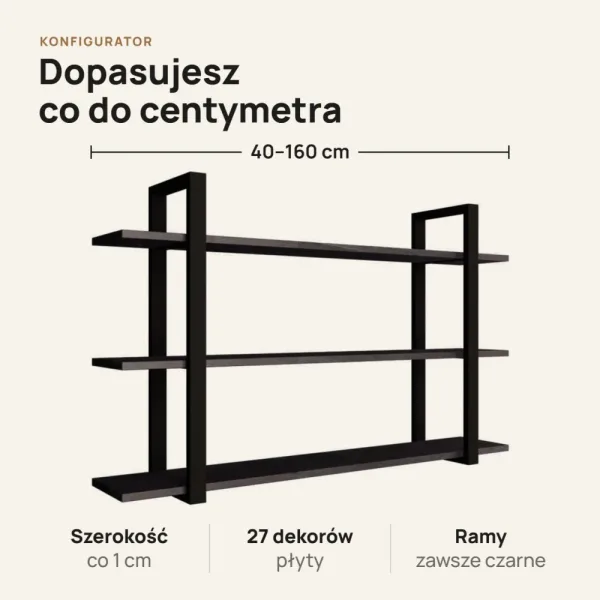 Półka metalowa Beton Czarny loftowa