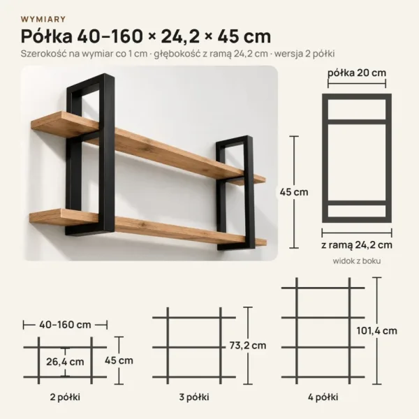 Półka metalowa Dąb Evoke loftowa