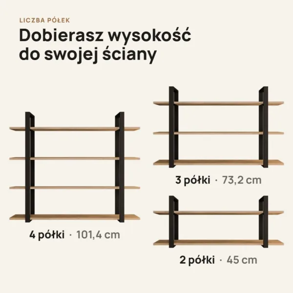 Półka metalowa Dąb Evoke loftowa
