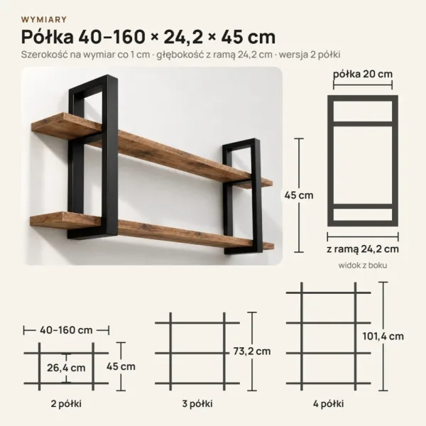 Półka metalowa Dąb Wotan loftowa