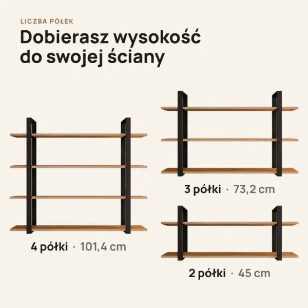 Półka metalowa Dąb Wotan loftowa