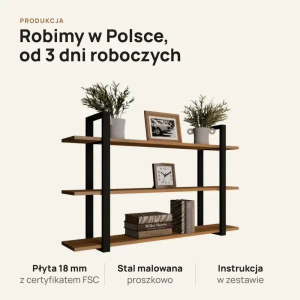 Półka metalowa Dąb Wotan loftowa