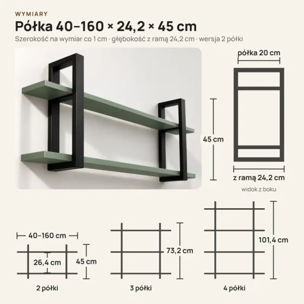 Półka metalowa Dymiona Zieleń loftowa