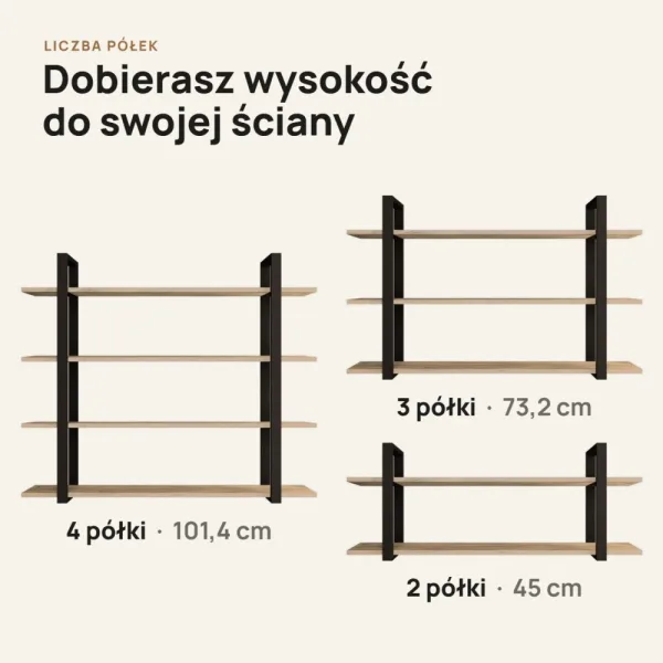 Półka metalowa Dąb Cremona loftowa