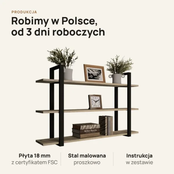 Półka metalowa Dąb Cremona loftowa