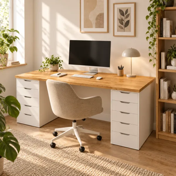 OUTLET Blat Dąb Złoty 175×50 cm, 18 mm, z przepustem kablowym (uszkodzone narożniki)