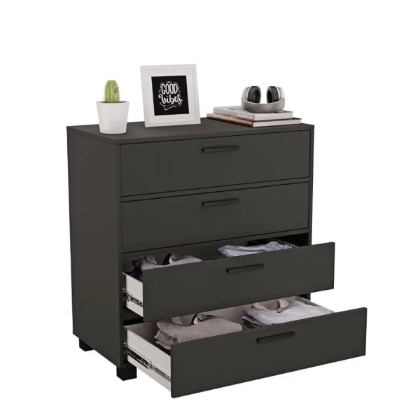 OUTLET Komoda z szufladami Anna Czarny 90×48×95 cm, uchwyty Loft, nogi czarne (uszkodzenia mechaniczne)