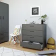 OUTLET Komoda z szufladami Anna Czarny 90×48×95 cm, uchwyty Loft, nogi czarne (uszkodzenia mechaniczne)