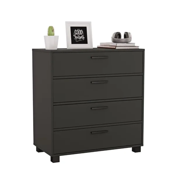 OUTLET Komoda z szufladami Anna Czarny 90×48×95 cm, uchwyty Loft, nogi czarne (uszkodzenia mechaniczne)