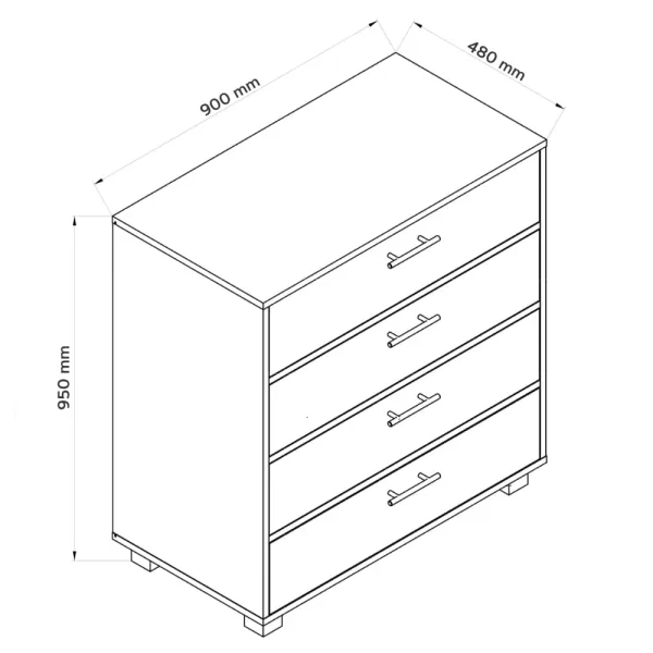 OUTLET Komoda z szufladami Anna Czarny 90×48×95 cm, uchwyty Loft, nogi czarne (uszkodzenia mechaniczne)