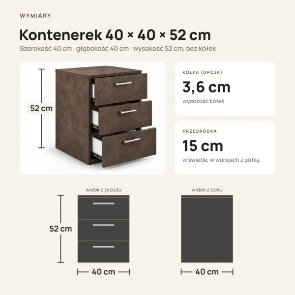 Kontenerek pod biurko - Beton Rdzawy