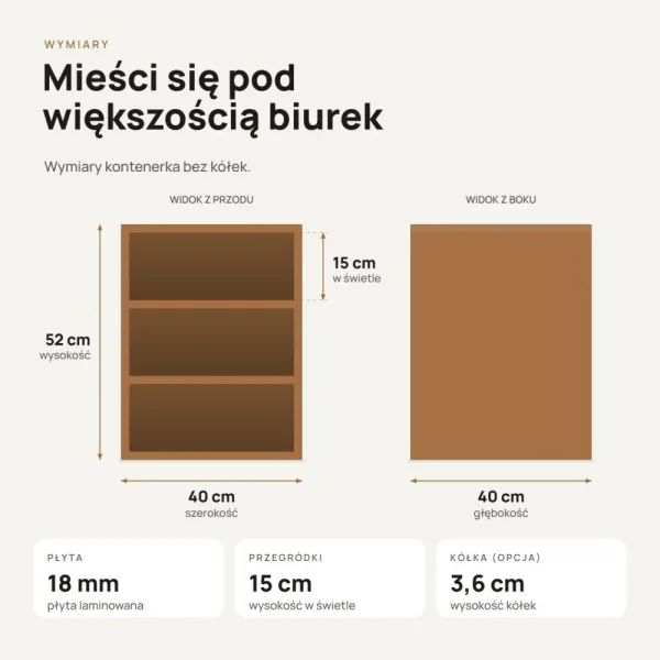 Kontenerek pod biurko - Dąb Wotan