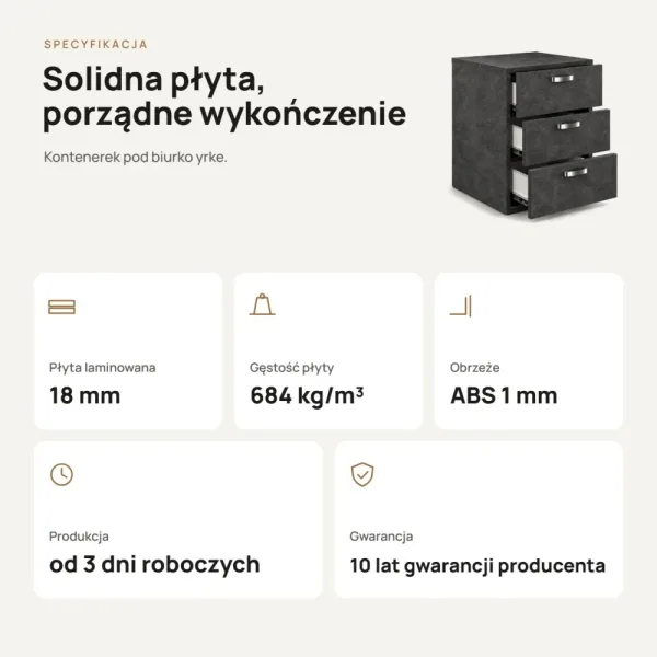 Kontenerek pod biurko - Beton Czarny
